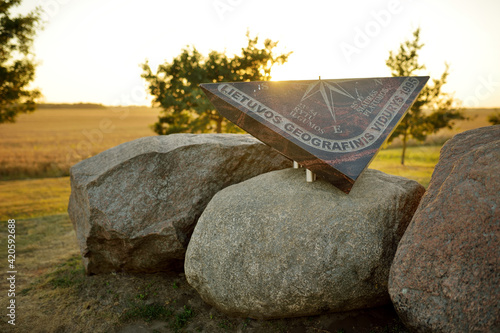 Stones marking the geographical center of Lithuania, located near a village of Ruosciai not far from Kedainiai town. photo