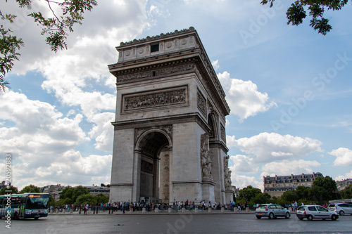 Majestic triumphal arch from Paris under beautiful blue sky