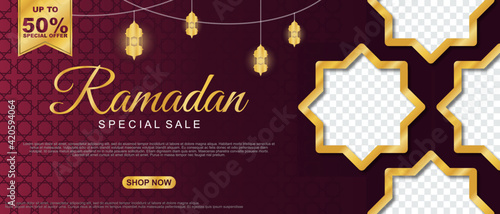 Special Sale Ramadan Sale Islamic Ornament Lantern Banner Template. Suitable for social media post and web header. vector illustration