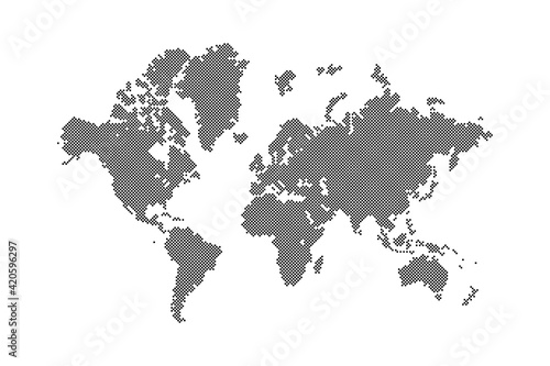 global world map continents silhouette with checkered pattern texture in black and white chessboard colors, digital stock vector illustration clip-art, design element isolated on white background