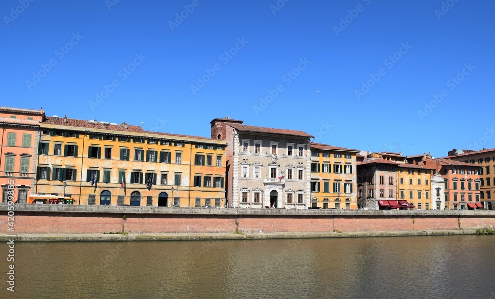 Landscape with Pisa old town and Arno river, Tuscany, Italy