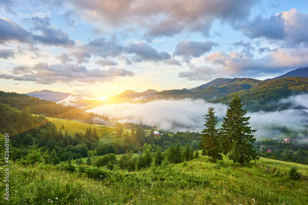Fototapeta premium Landscape with fog in mountains