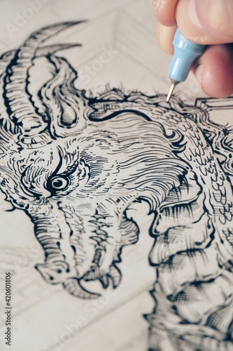 Dragon ink drawing photo