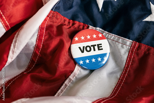 Vote Button For USA Election On American Flag