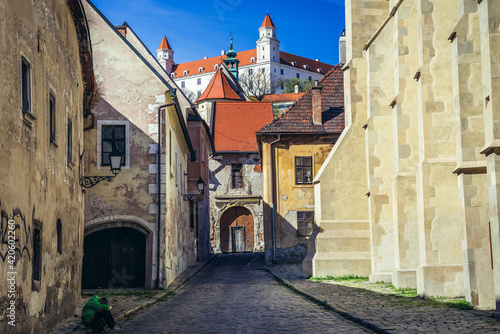 Historic part of Bratislava city, Slovakia, view with castle