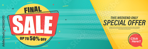 Big sale banner template design for web or social media, Sale special up to 50% off.