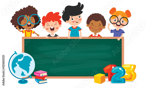 Funny Children With Empty Blackboard