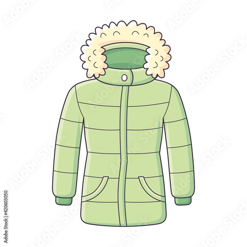 Olive green winter jacket isolated