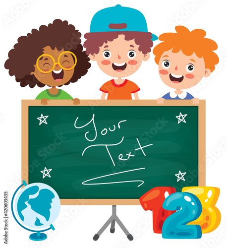 Funny Children With Empty Blackboard