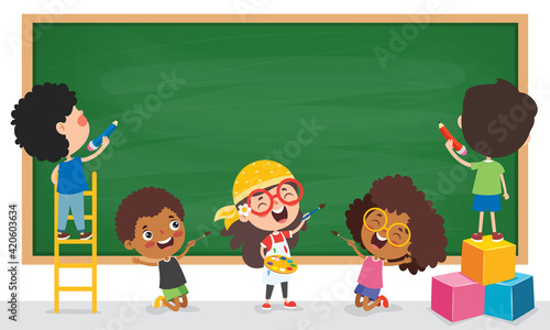 Funny Children With Empty Blackboard