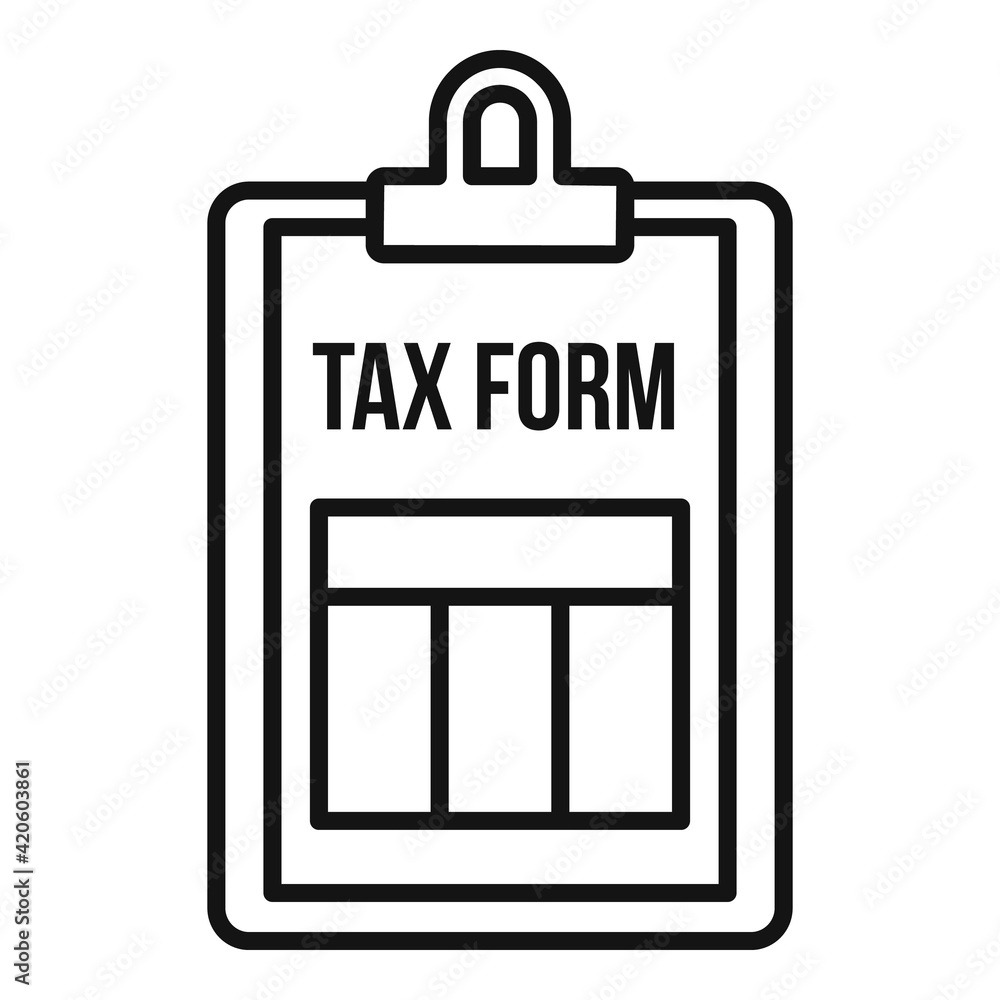 Tax form clipboard icon, outline style Tax form clipboard icon, outline style