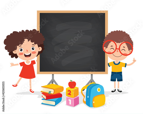 Funny Children With Empty Blackboard