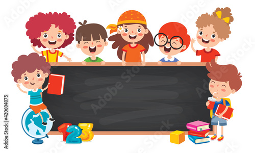 Funny Children With Empty Blackboard