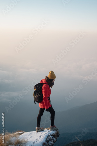 Woman hiking in mountains
