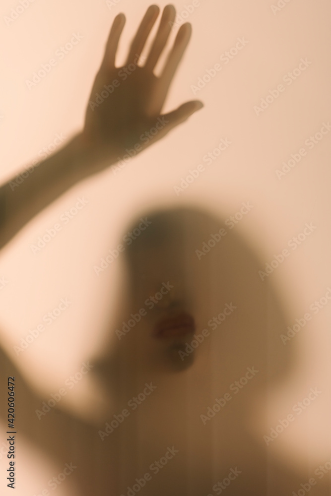 portrait of a woman behind a frosted glass portrait of a woman behind a frosted glass