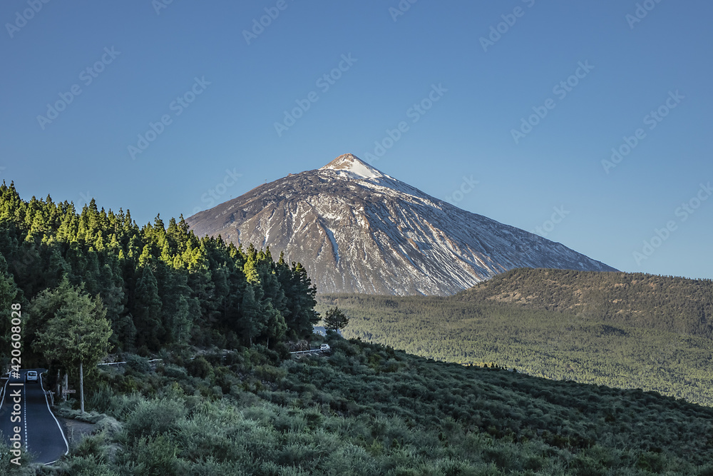 Beautiful view of Teide (Mount Teide) Volcano Mountain in Taide Park. Teide Peak is the highest point in Spain. Tenerife, Canary Islans, Spain.