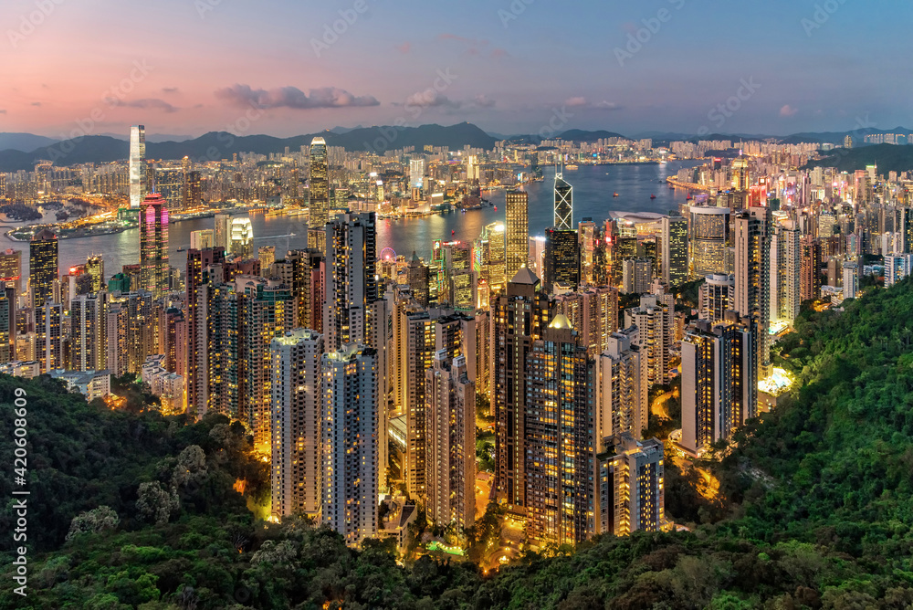 Hong Kong views from Victoria Peak at night Hong Kong views from Victoria Peak at night