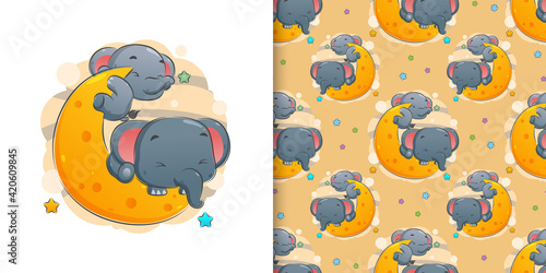 The cute elephant is sleeping on the moon in the night of the day