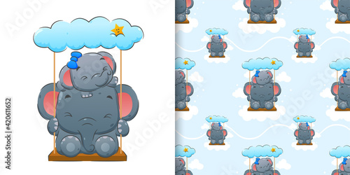The elephant playing the swing with the cloud above them
