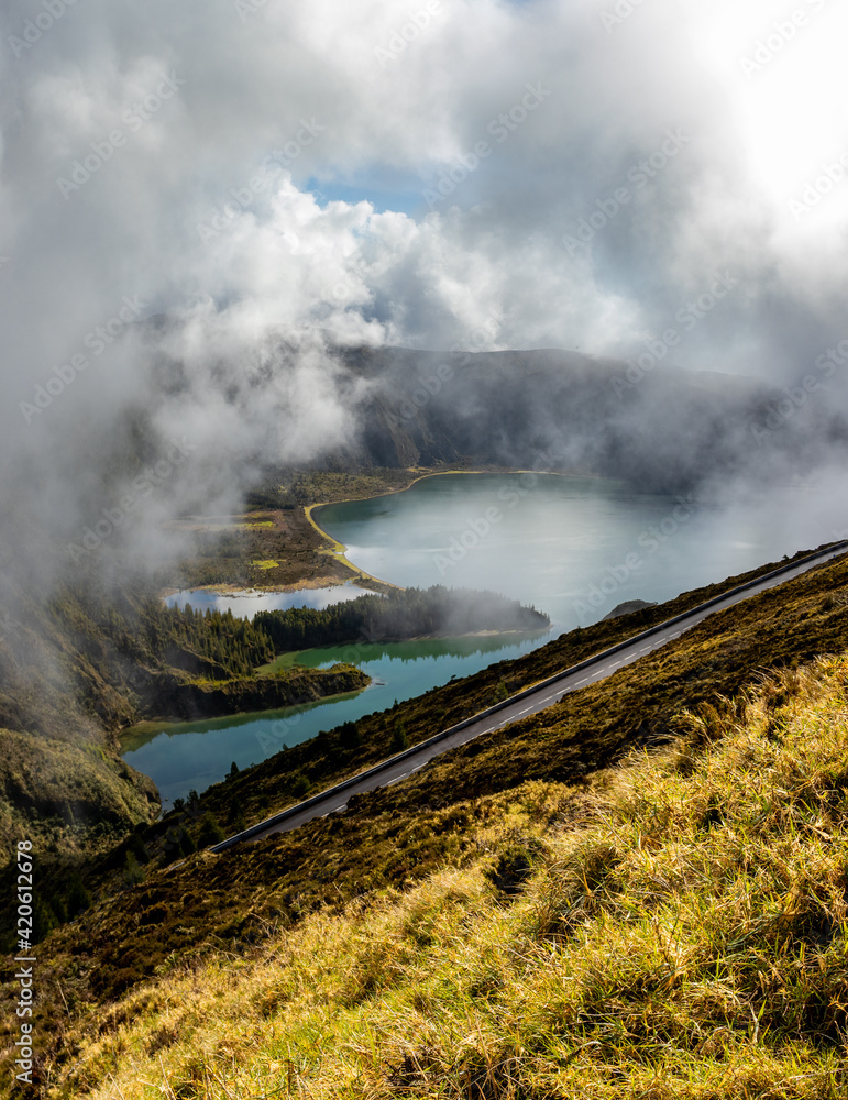 Fototapeta premium Lagoa do Fogo lake, Azores travel destination, amazing landscape.