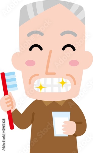 白い歯を光らせる笑顔のお爺さん