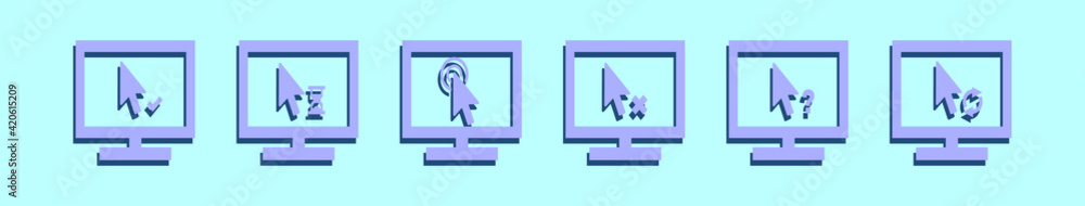 set of mouse over cartoon icon design template with various models. vector illustration isolated on purple background set of mouse over cartoon icon design template with various models. vector illustration isolated on purple background