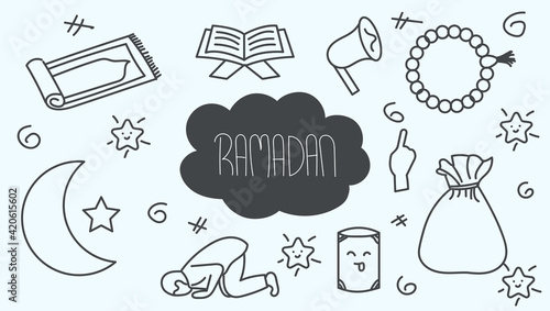 Set of hand drawn doodles Ramadan set collection. Ramadan Doodles 2021 1442H