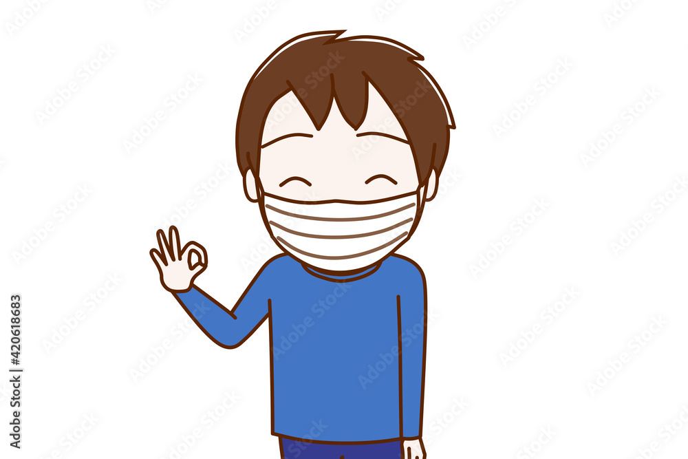 不織布マスクを着けてバッチリ安心の少年