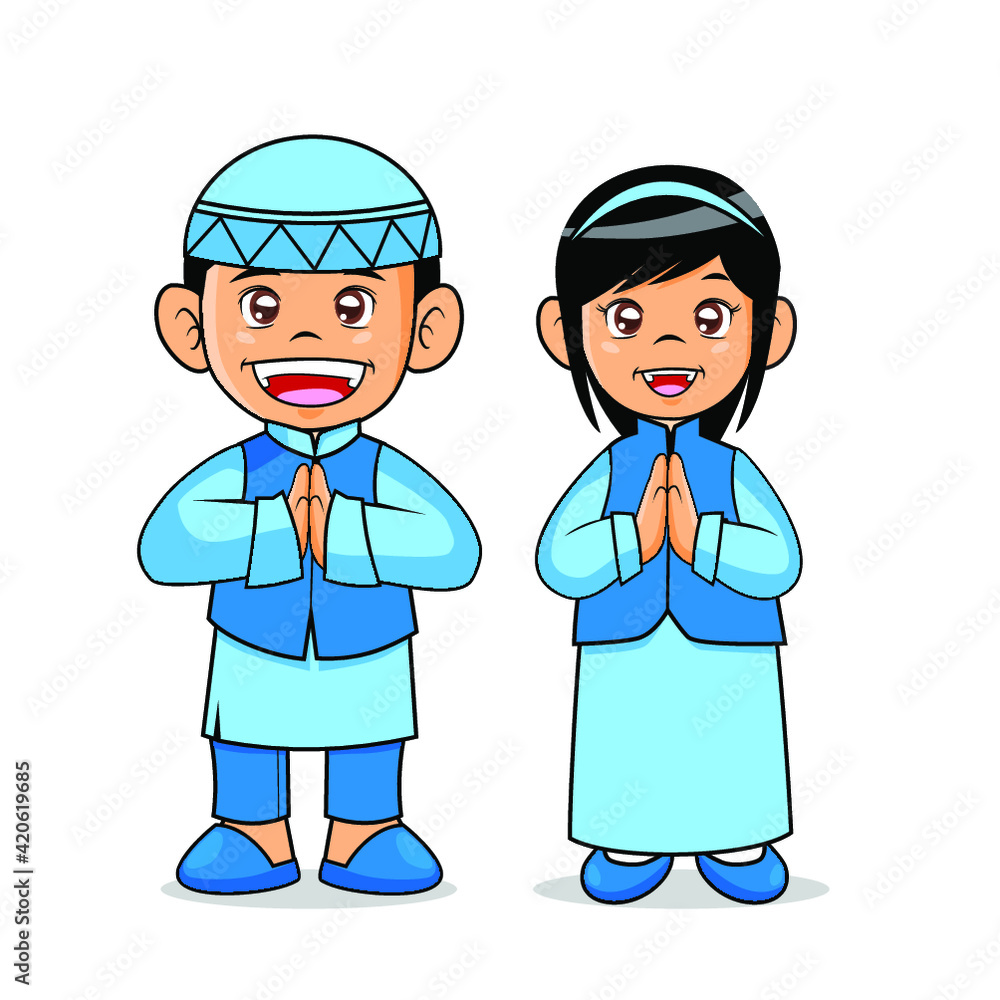 Vector illustration boy and girl with ramadan theme Vector illustration boy and girl with ramadan theme