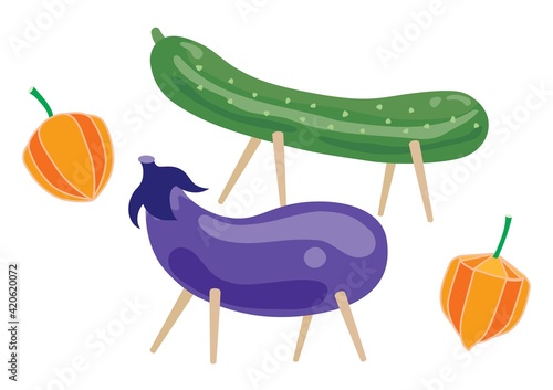 お盆の茄子とキュウリの精霊馬のイラスト