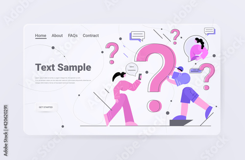 frustrated people with question marks support center frequently asked questions concept