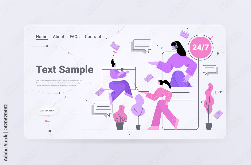 clients chatting with female call center operator in headset on smartphone screen customers service online support clients chatting with female call center operator in headset on smartphone screen customers service online support