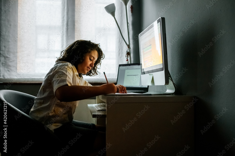 Child studying at home