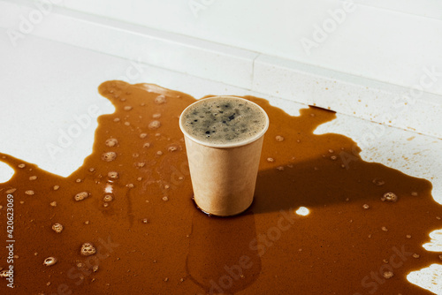 spilled coffee on a countertop
