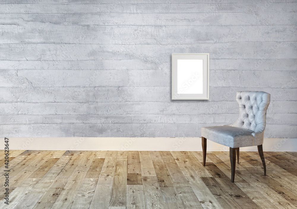 interior design with modern grey chairs and bright empty space. 3D illustration interior design with modern grey chairs and bright empty space. 3D illustration