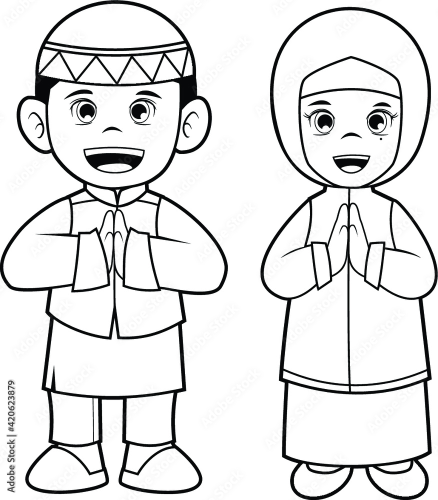 Vector cartoon illustration with Moslem Kids theme Vector cartoon illustration with Moslem Kids theme