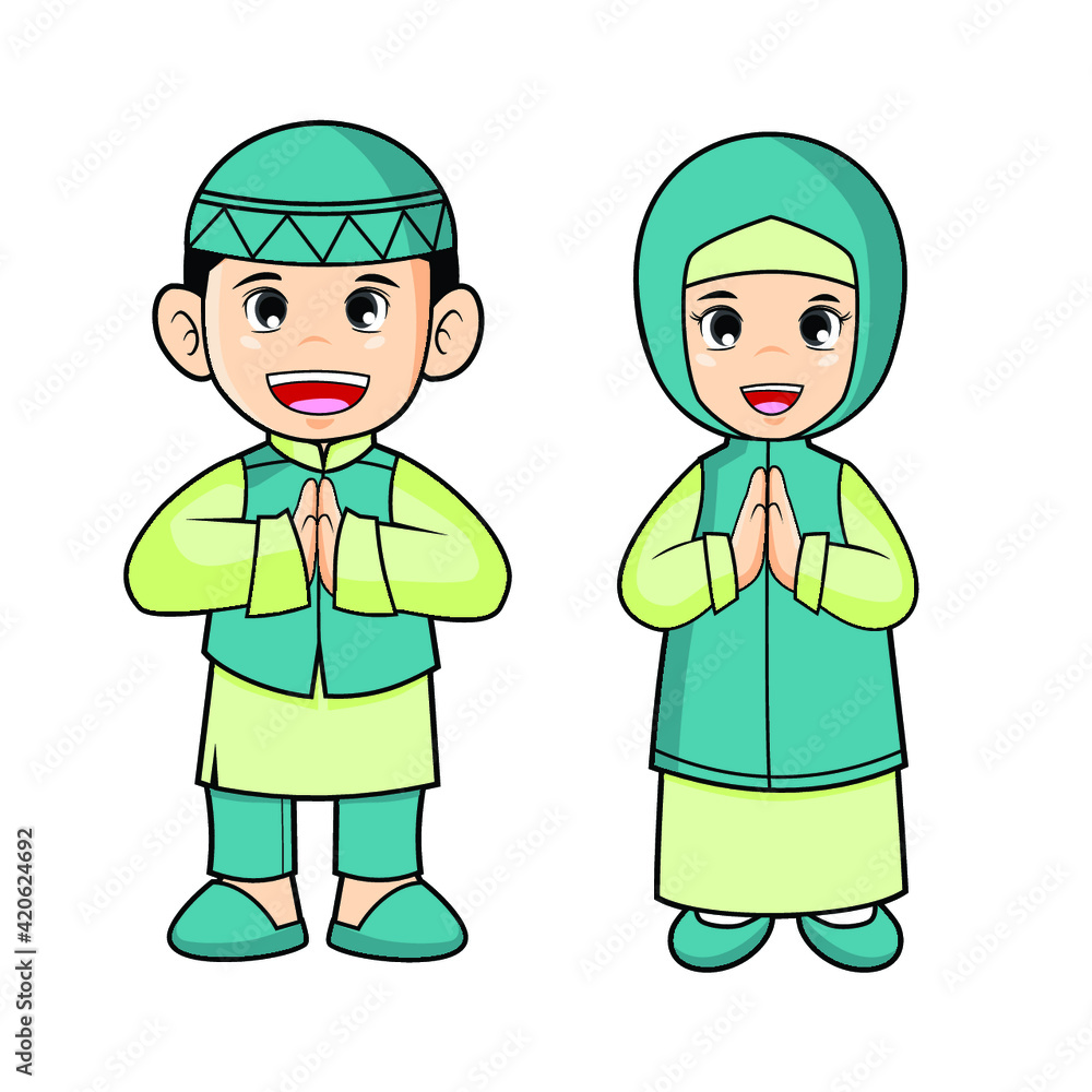 Vector cartoon illustration with Moslem Kids theme Vector cartoon illustration with Moslem Kids theme