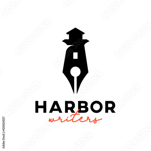 Pencil lighthouse logo design vector element illustration