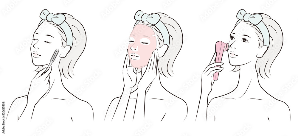 スキンケアをする女性のベクターイラスト スキンケアをする女性のベクターイラスト