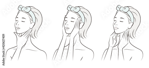 スキンケアをする女性のベクターイラスト