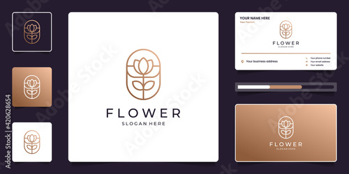 Minimalist elegant lotus flower logo design and business card