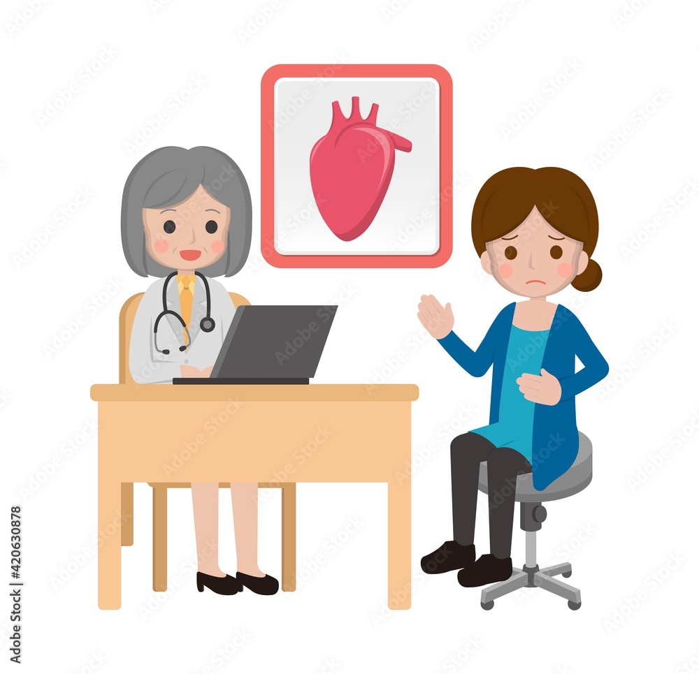 Girl with doctor, cartoon comic vector of heart disease Girl with doctor, cartoon comic vector of heart disease