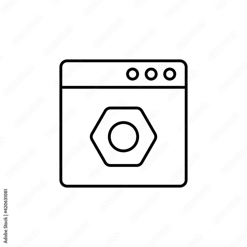 website settings configuration icon. Web option icon. Gear in window icon.in flat black line style, isolated on white background 