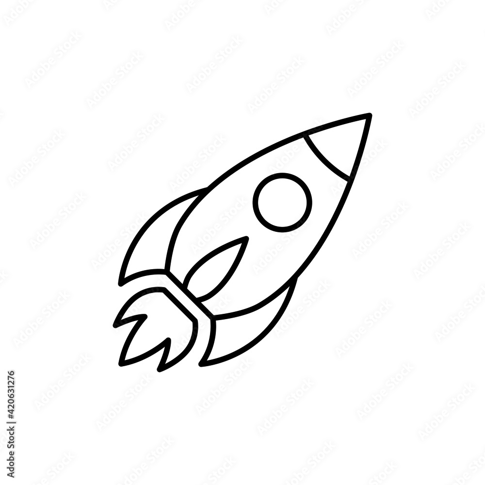 Rocket launch, startup icon in flat black line style, isolated on white background Rocket launch, startup icon in flat black line style, isolated on white background