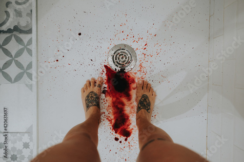 Womens feet with menstruation photo