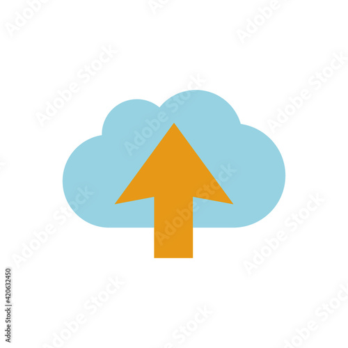 Upload  data, on cloud icon in color icon, isolated on white background 