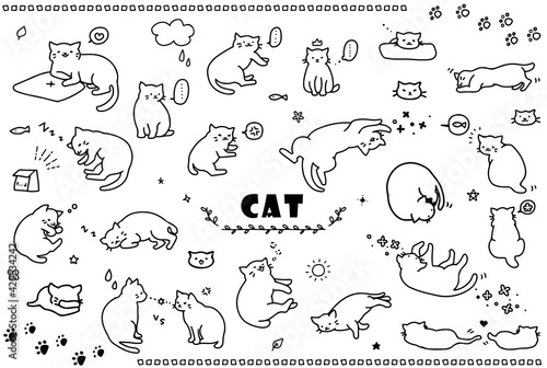 かわいい手描きのねこ素材セット