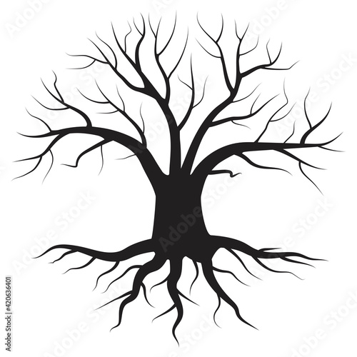 One black tree on white background. Realistic pattern. Nature background vector. Organic natural shape. Stock image. EPS 10.