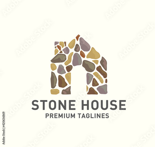 stone house logo vector,Home with stones shape logo design.creative house with build stones