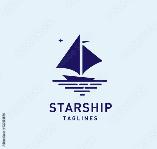 simple ship with star logo vector illustration